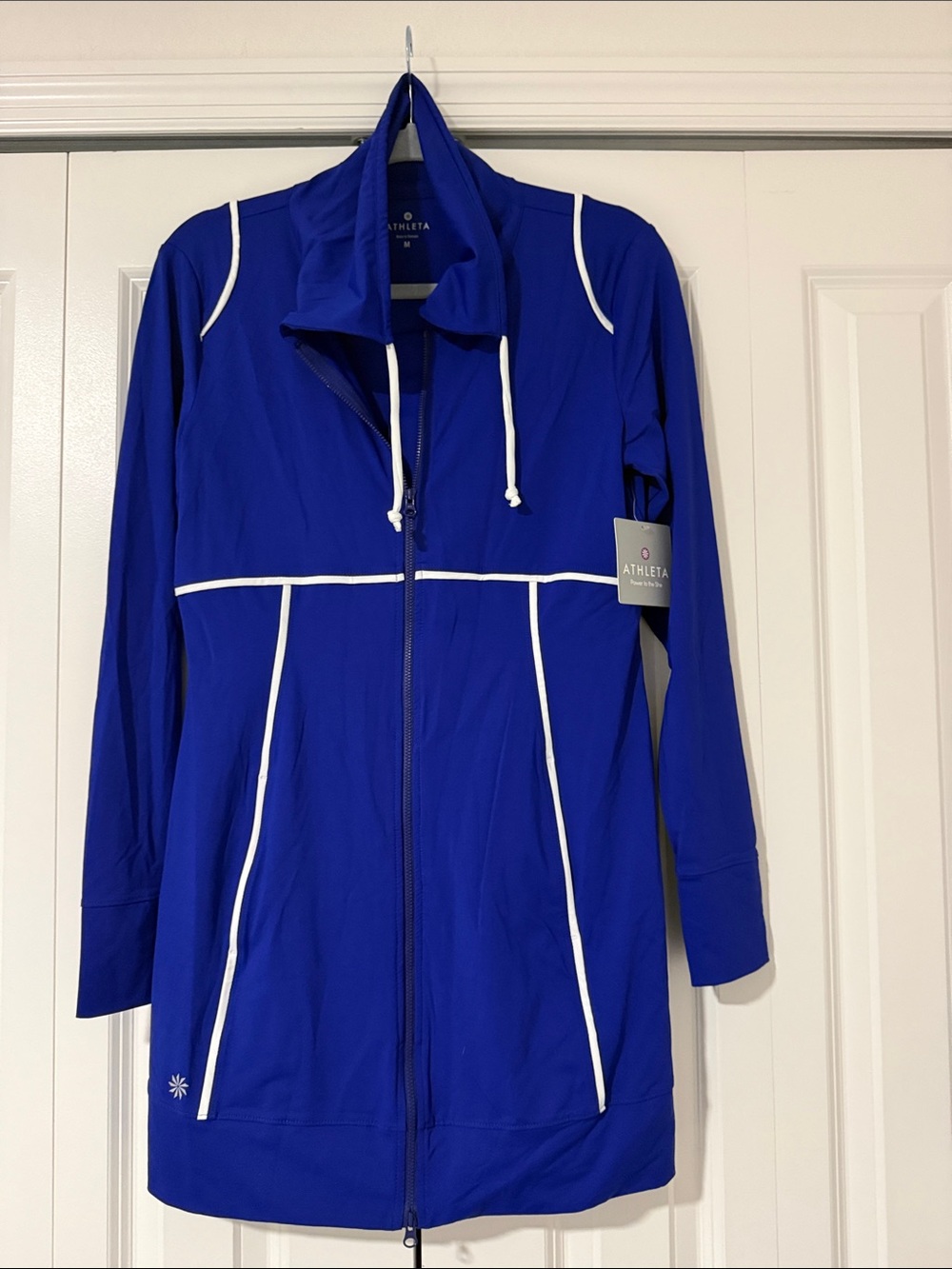 Athleta Royal Blue Longline Utility Jacket with White Trim